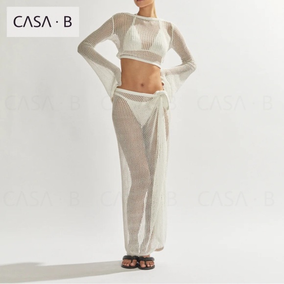 SOON to CASA B| Sinclair Netted Crochet Wrap Top & Maxi Sarong Set Ivory - Picture 14 of 16